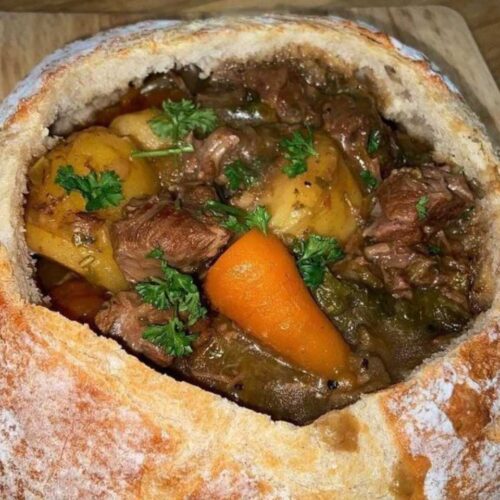 Beef Stew in a Bread Bowl