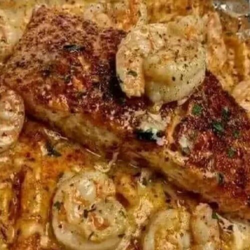 Salmon Shrimp Alfredo