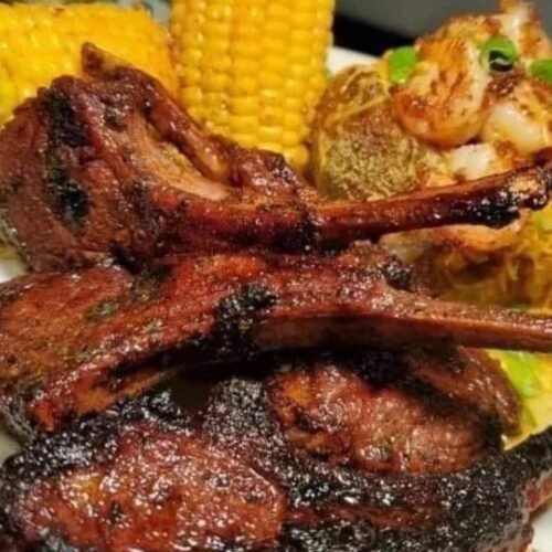 Grilled Lamb & Almonds Shrimp Roast Potato & Creol