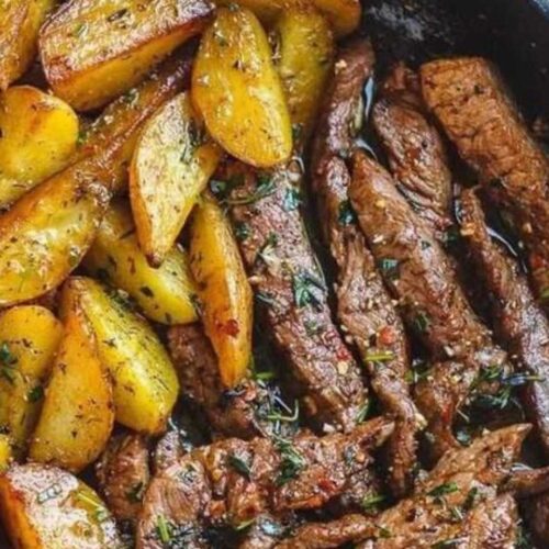 Garlic Herb Potatoes and Steak