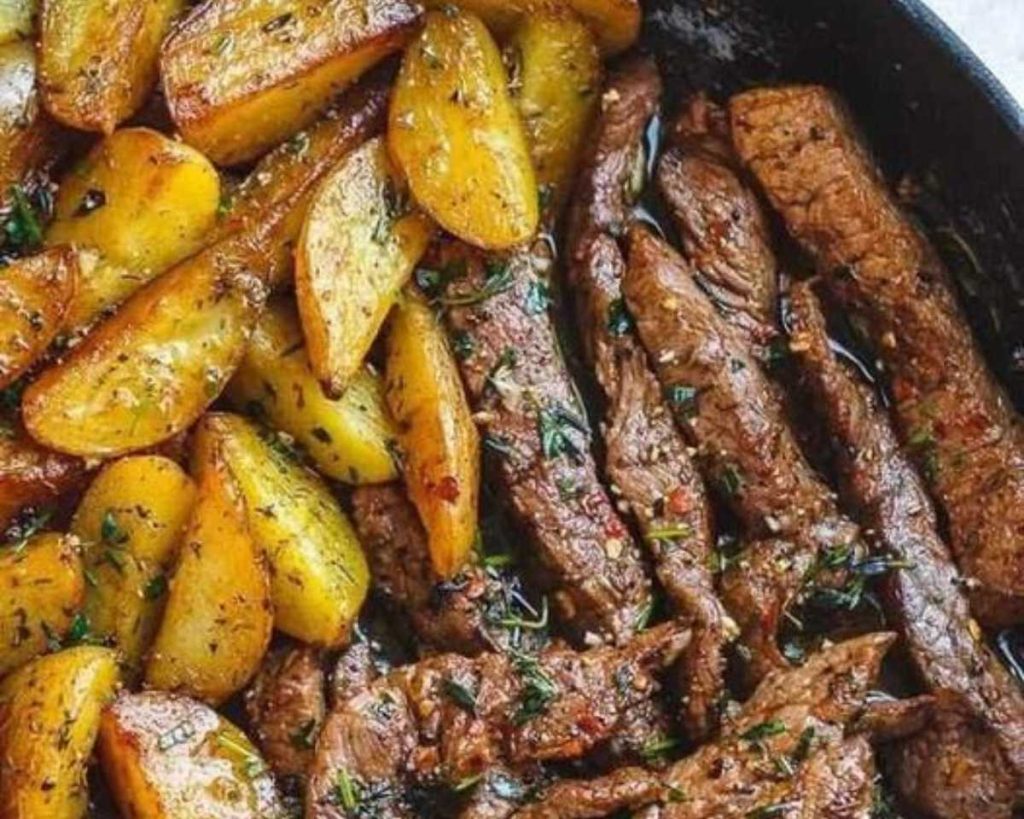 Garlic Herb Potatoes and Steak