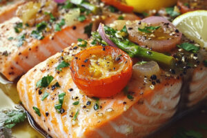 Lemon Garlic Salmon Tray Bake