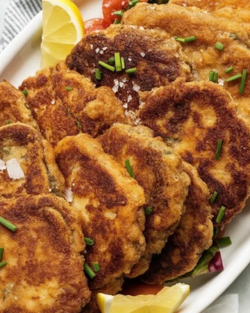 Crispy Parmesan Chicken cutlets garnished with herbs and served with lemon orzo.