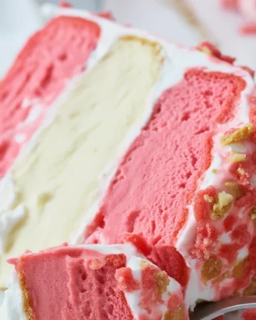 Delicious Strawberry Shortcake Cheesecake Cake with layers of strawberries and cheesecake.