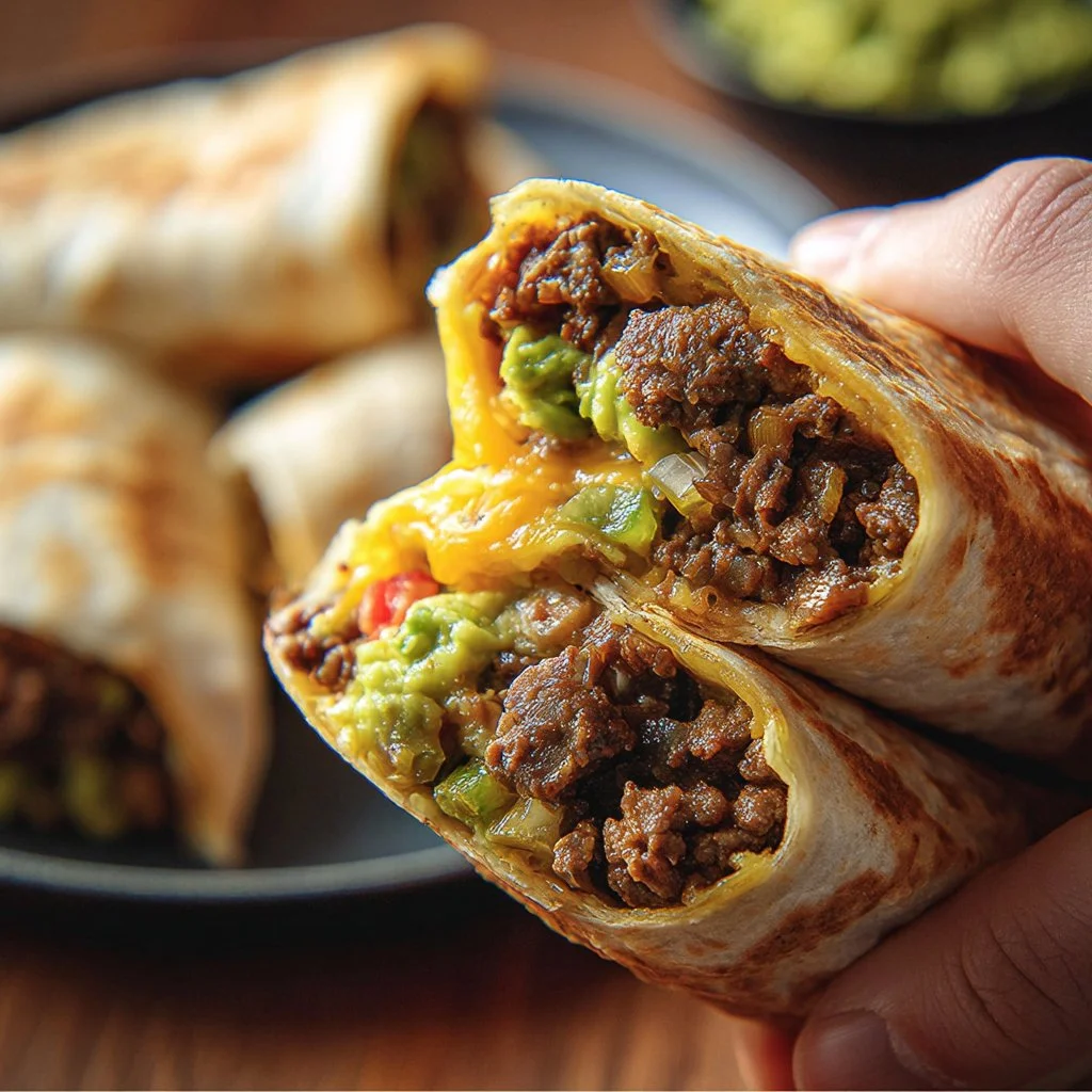 Delicious beef burritos filled with savory beef and fresh toppings