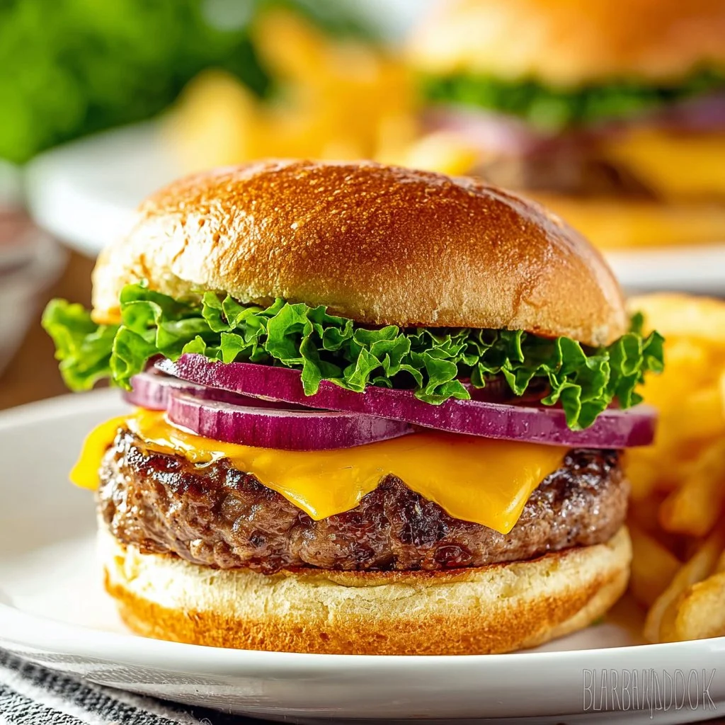 Juicy homemade burger made using the best burger recipe.