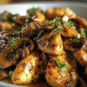 Delicious Black Pepper Chicken with Mushrooms served in a skillet.