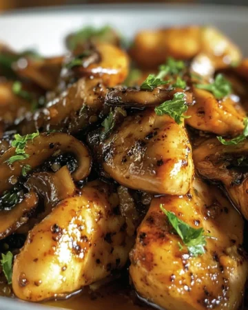 Delicious Black Pepper Chicken with Mushrooms served in a skillet.