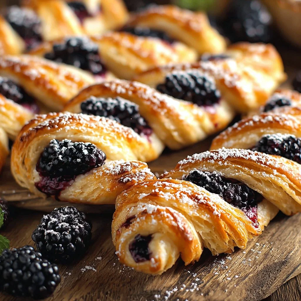 Blackberry goat cheese puff pastry twists served on a plate