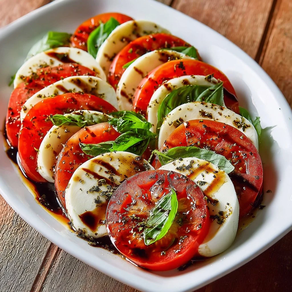Delicious Caprese Salad with fresh mozzarella, tomatoes, and basil leaves
