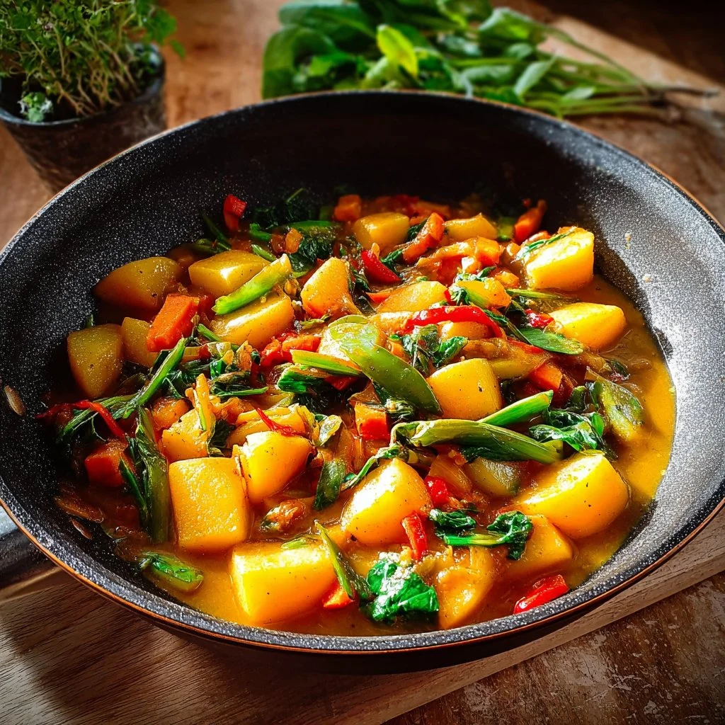 Delicious Caribbean Vegetable Curry with colorful fresh vegetables and spices