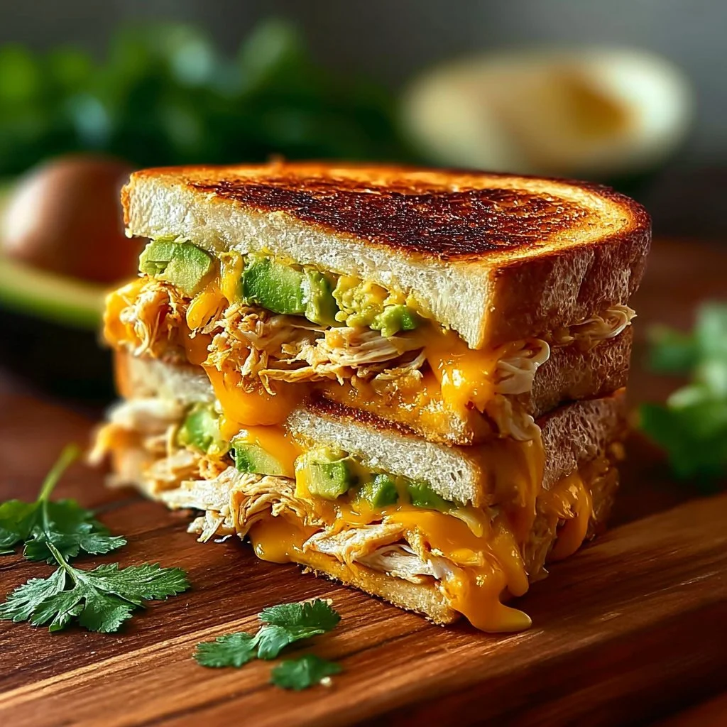Cheesy Chicken Avocado Melt Sandwich with fresh ingredients and melted cheese