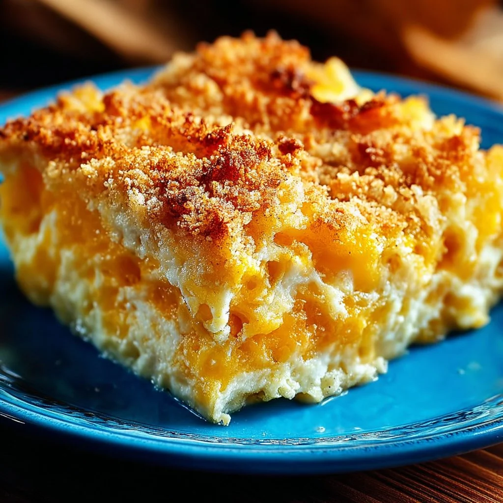 Delicious cheesy squash casserole served in a baking dish