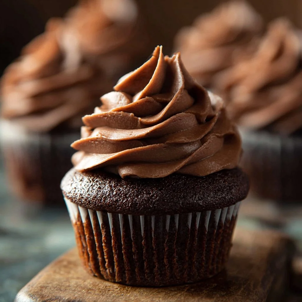 Decadent Chocolate Buttercream frosting on a chocolate cake