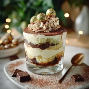 Delicious Chocolate Tiramisu layered with cocoa and espresso