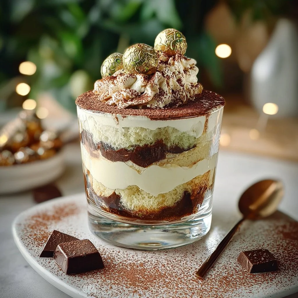 Delicious Chocolate Tiramisu layered with cocoa and espresso