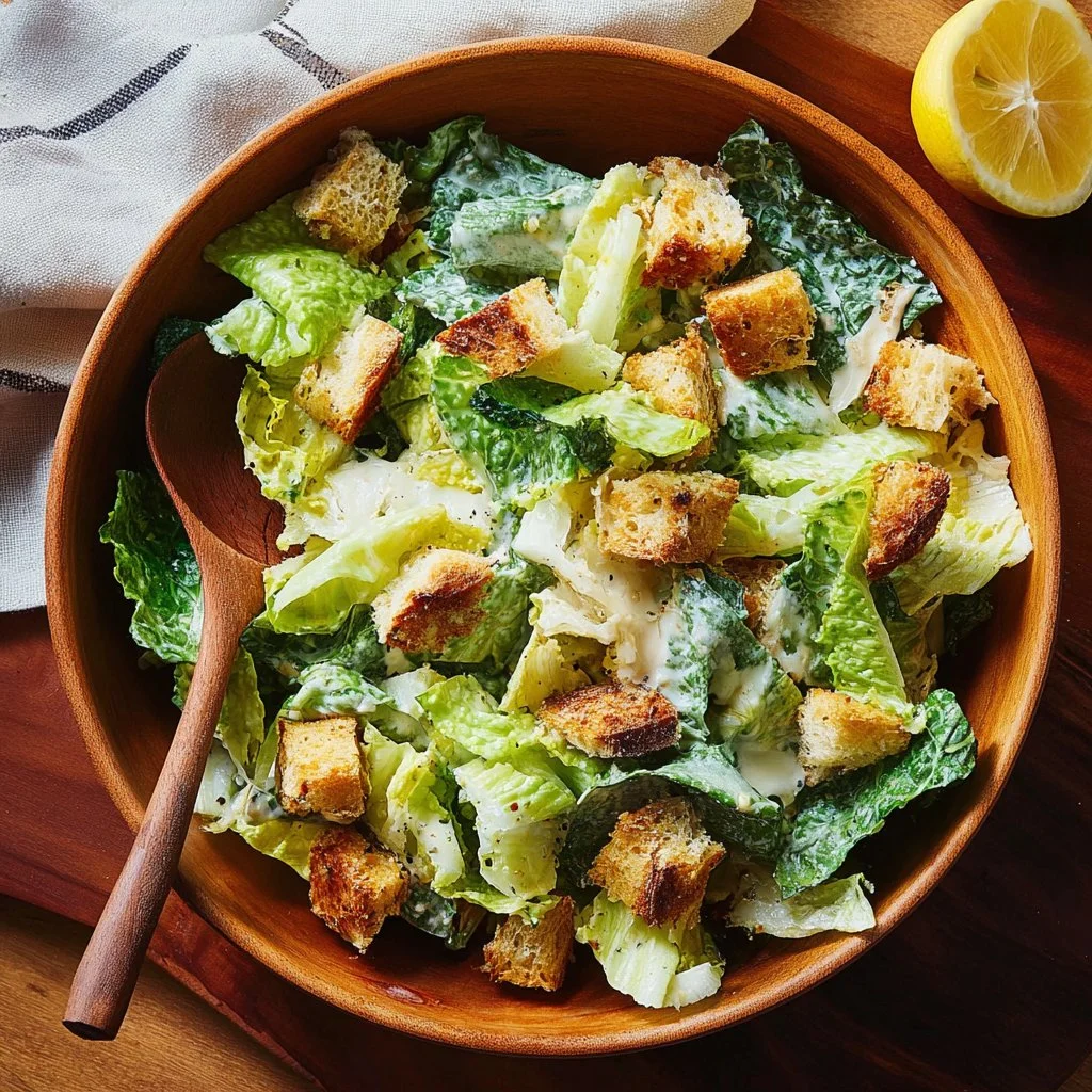 Classic Caesar Salad with romaine, Parmesan cheese, and Caesar dressing