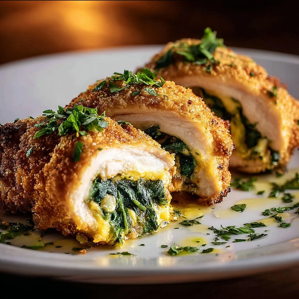Plate of crispy chicken with herb butter garnish