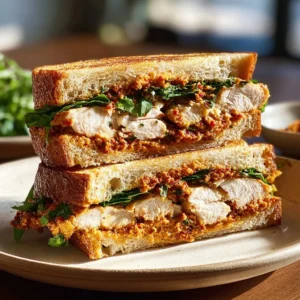 Crunchy Chicken Romesco Sandwich with vibrant sauce and crispy chicken