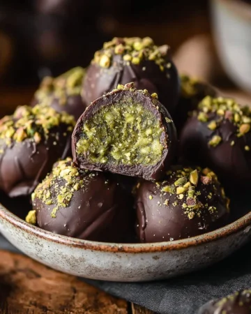 Delicious Dubai chocolate balls with pistachio kunefe topping.