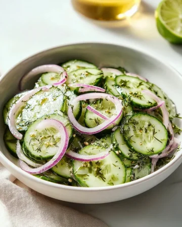 Fresh and easy cucumber salad with herbs and vinaigrette dressing