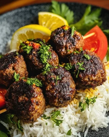 Delicious Egyptian Kofta Kebab served on a plate with fresh herbs and spices
