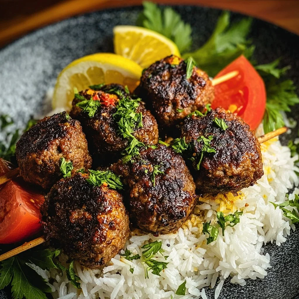 Delicious Egyptian Kofta Kebab served on a plate with fresh herbs and spices