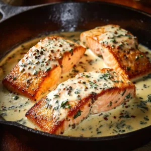 Delicious Garlic Butter Salmon topped with Parmesan cheese.