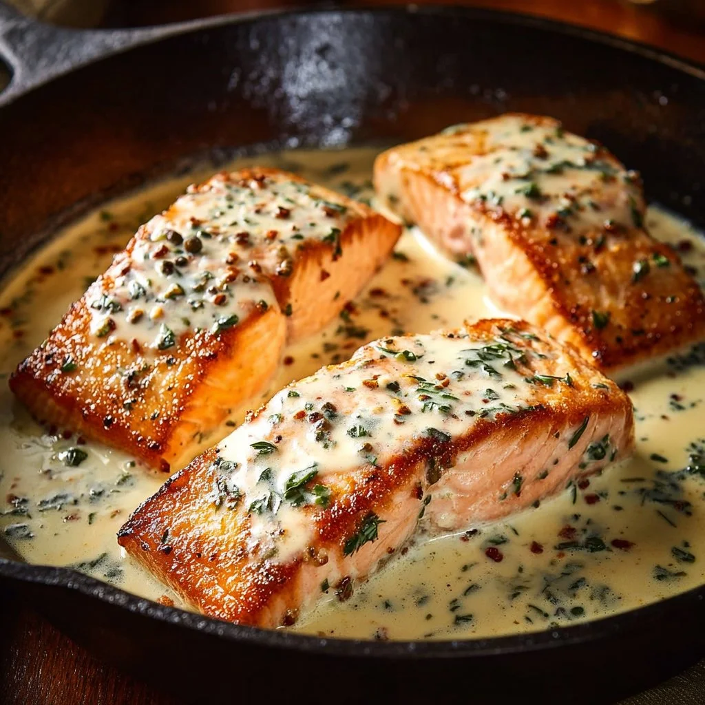 Delicious Garlic Butter Salmon topped with Parmesan cheese.