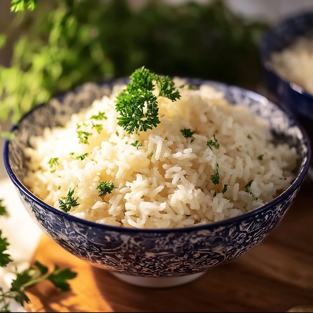 Delicious Garlic Parmesan Rice served in a bowl.