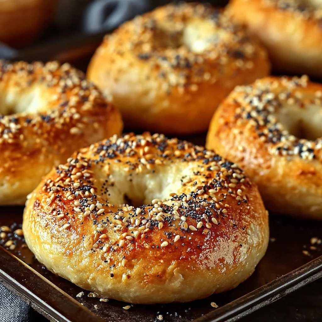 Delicious homemade Greek yogurt bagels topped with sesame seeds.