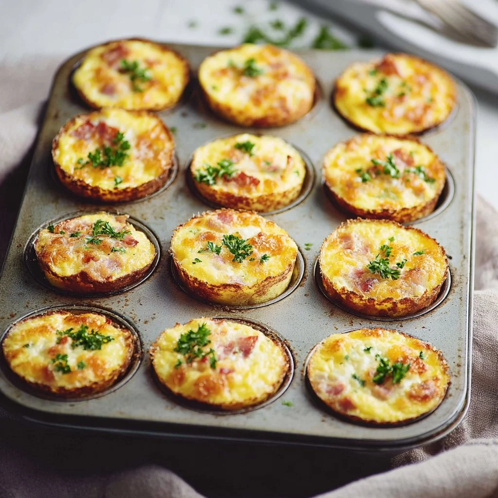 Delicious hash brown egg cups baked to golden perfection, ideal for breakfast.