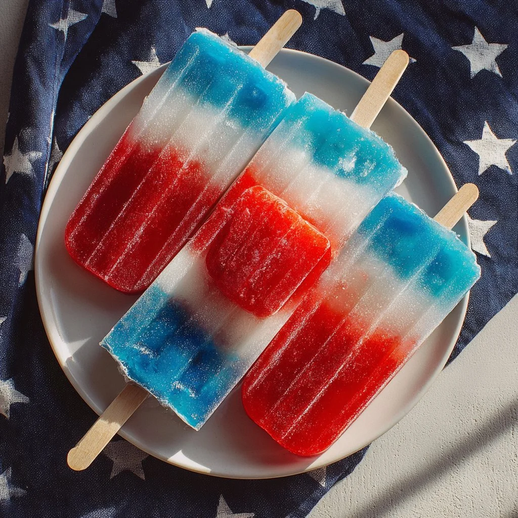 Colorful homemade bomb pops on a stick, perfect summer dessert.