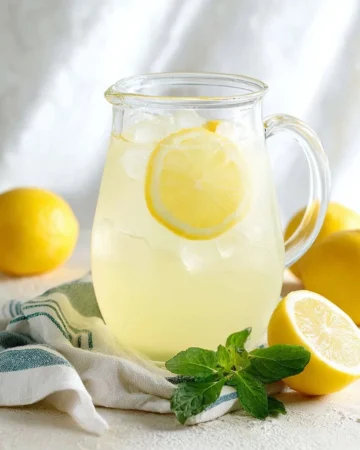 Refreshing glass of homemade lemonade with lemon slices and mint leaves