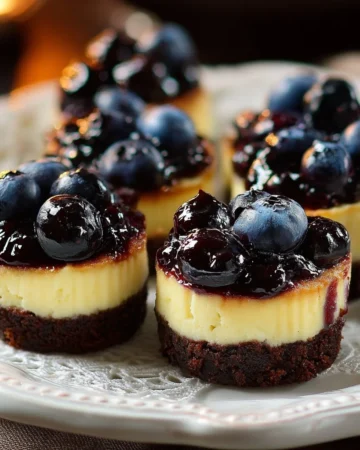 Mini blueberry cheesecakes topped with fresh berries and cream
