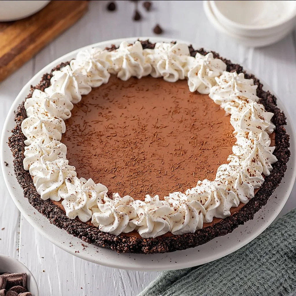Delicious Nutella Pie with a chocolate crust and creamy topping