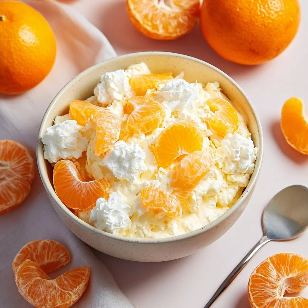 Delicious Orange Creamsicle Salad served in a bowl with fruit and whipped cream