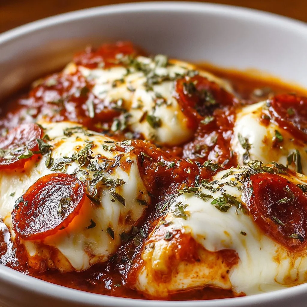 Delicious homemade Pizza Chicken topped with cheese and herbs