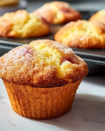 Freshly baked Rhubarb Greek Yogurt Muffins on a cooling rack