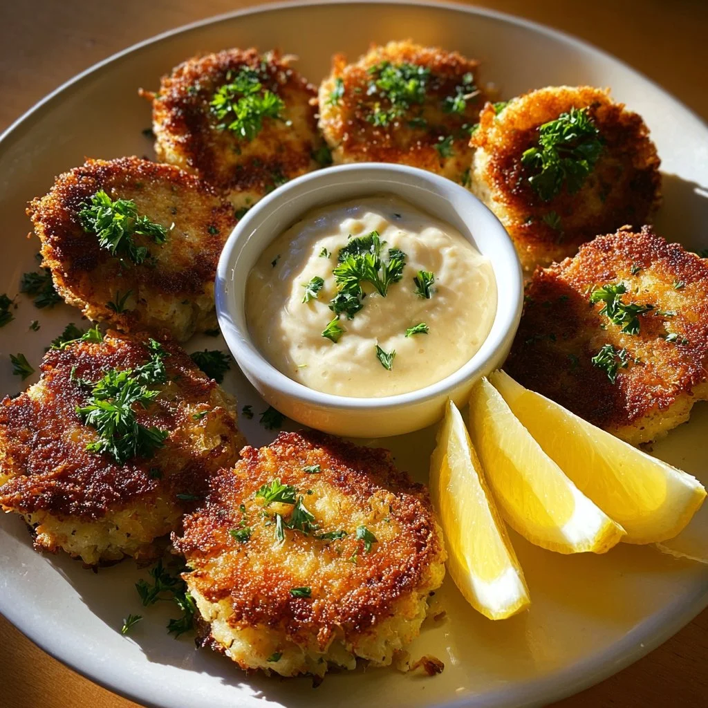 Crispy shrimp cakes served with lemon aioli dipping sauce