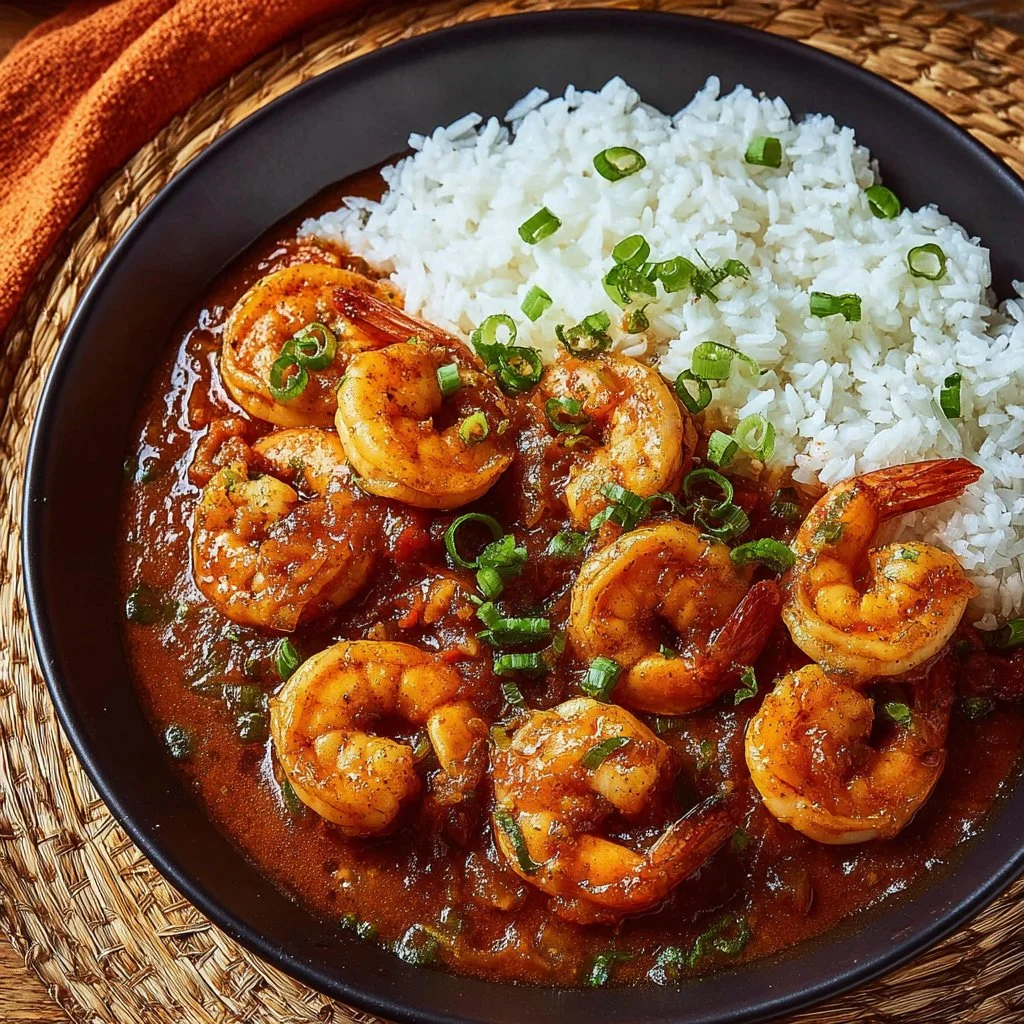 Delicious Shrimp Creole served with rice and garnished with parsley