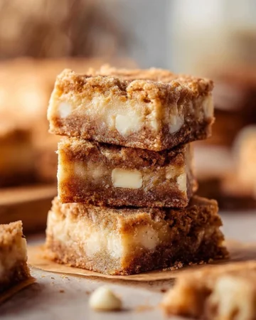 Delicious Snickerdoodle Blondies topped with cinnamon sugar