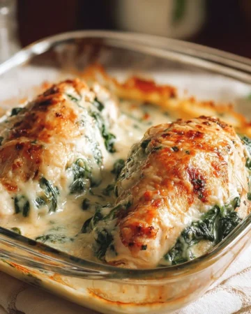 Delicious spinach cream cheese stuffed chicken cooked to perfection