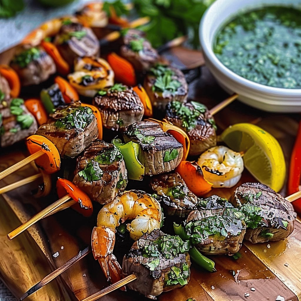 Grilled Surf & Turf Skewers with Chimichurri