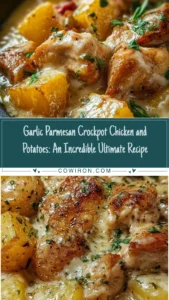 Delicious Garlic Parmesan Crockpot Chicken and Potatoes dish ready to serve