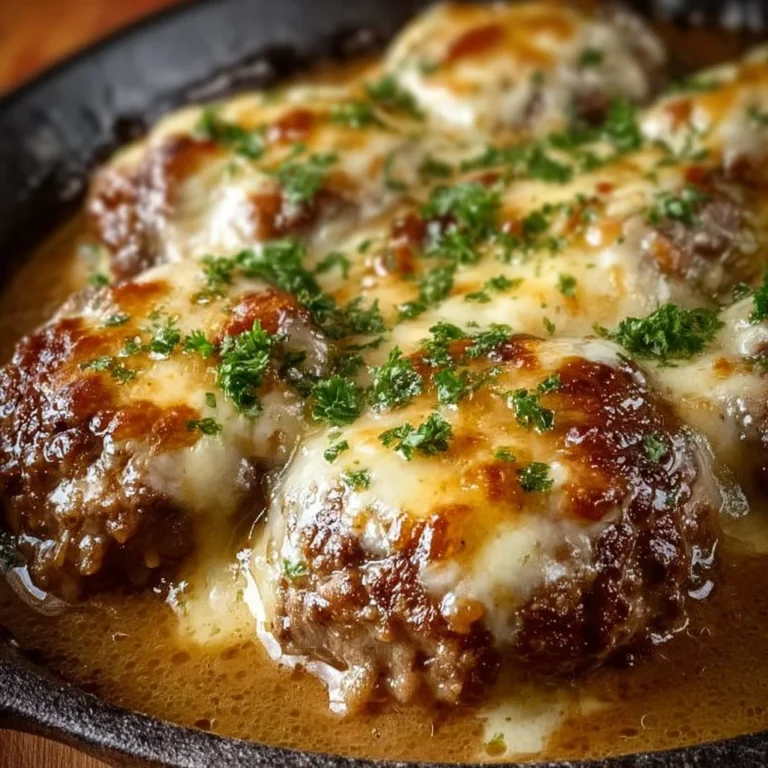 Delicious Amish Hamburger Steak Bake served on a plate with garnish