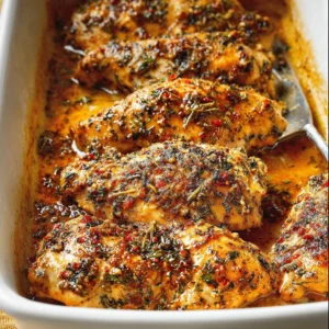 Baked Garlic Parmesan Chicken served on a plate with herbs