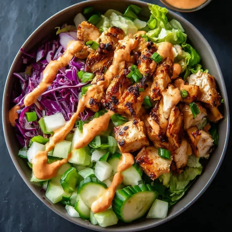 Delicious Bang Bang Chicken Bowl garnished with fresh ingredients