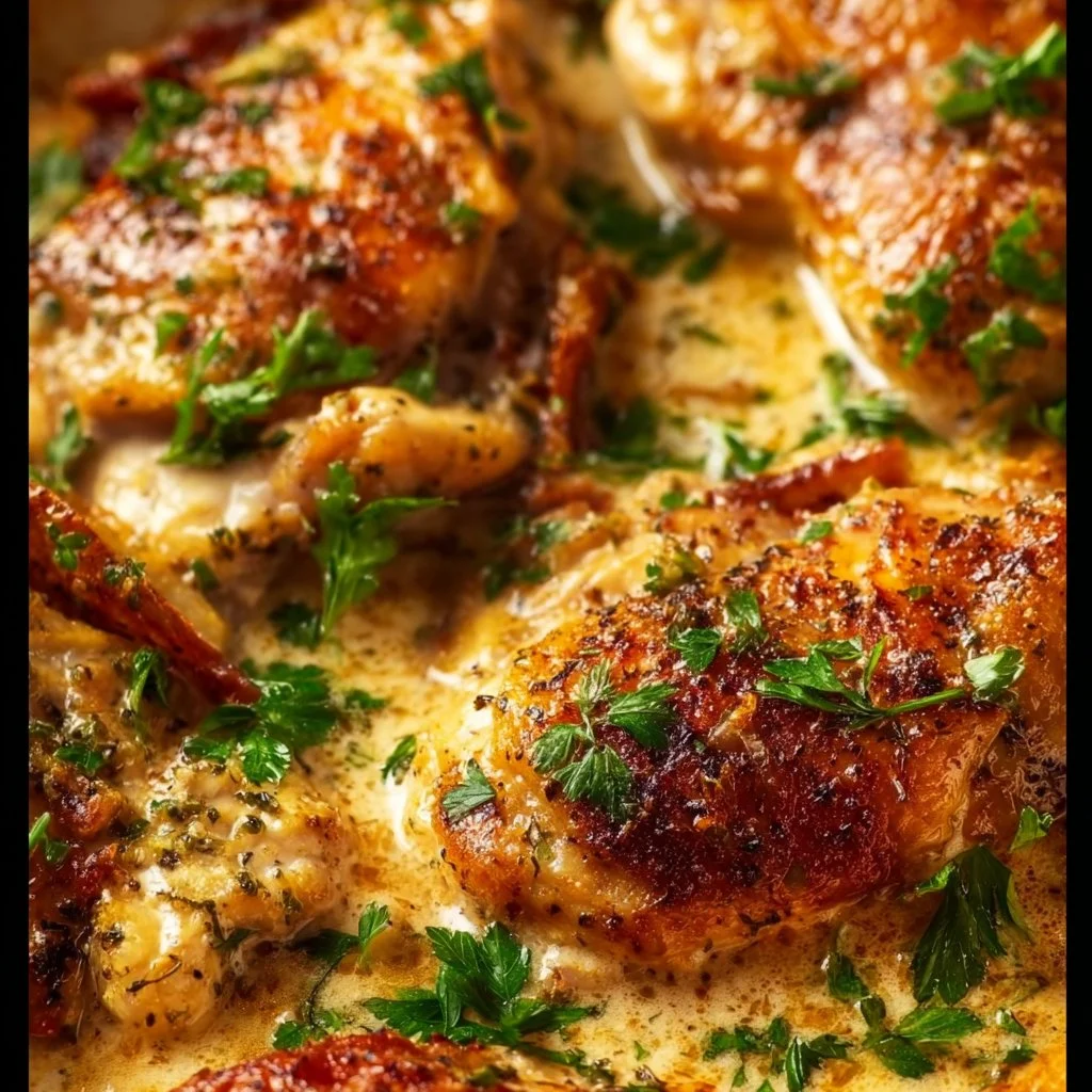Crock Pot Marry Me Chicken served with creamy sauce and herbs