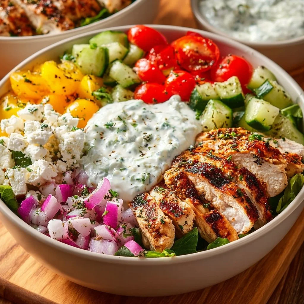 Delicious Greek Chicken Bowl with fresh veggies and flavors